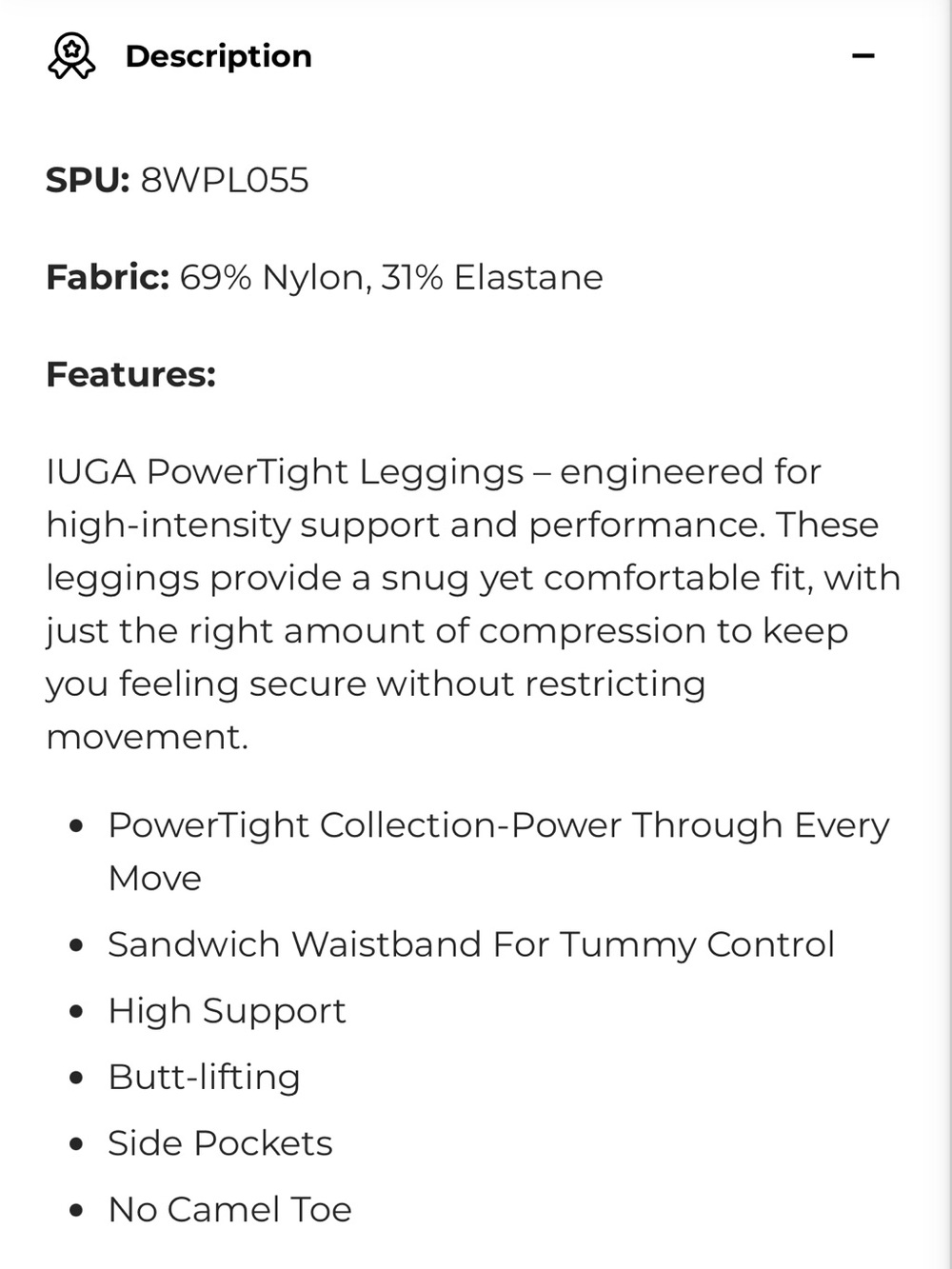 NWT IUGA PowerTight High Waisted Leggings XL Black Compression Side Pocket - Picture 11 of 16